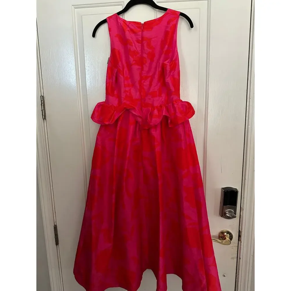 NWT Kate Spade Midi Dress V-Neck Classic Rose Peplum Pink Size 2